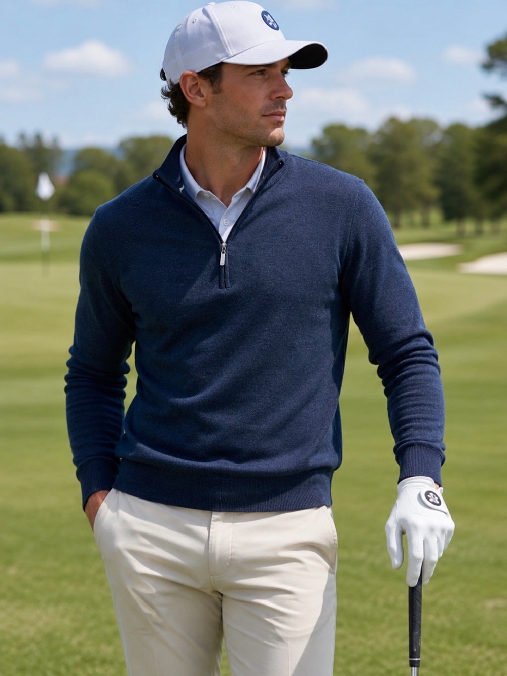 Greg Norman Collection Navy Quarter-Zip Golf Sweater